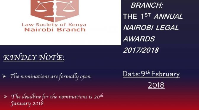 LSK Nairobi branch opens nomination for Legal awards