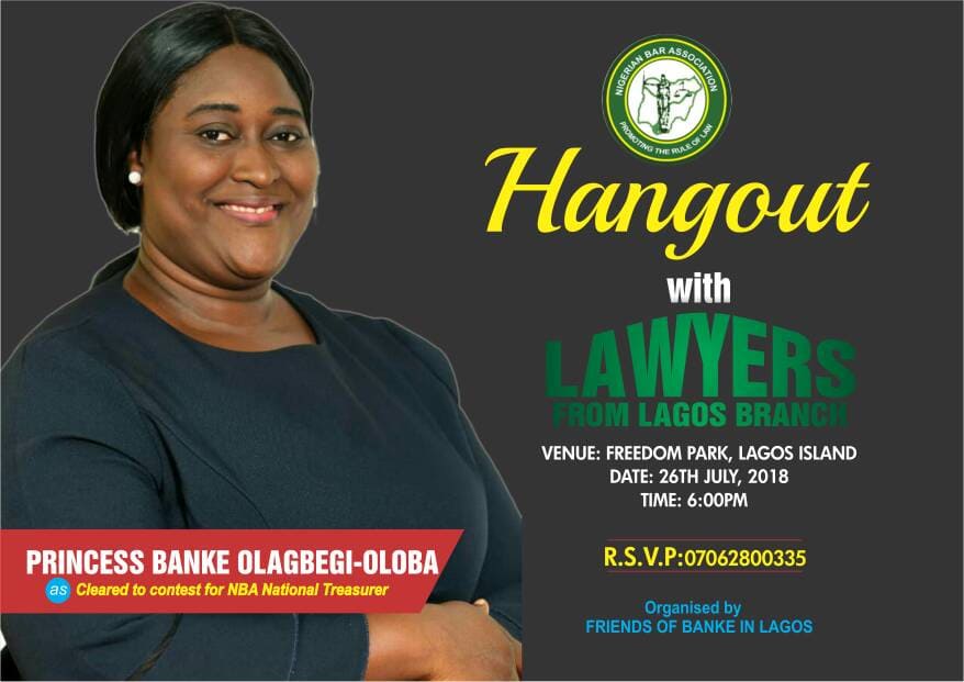 Lawyers in Lagos to hangout with Banke Olagbegi-Oloba on Thursday 26th of July