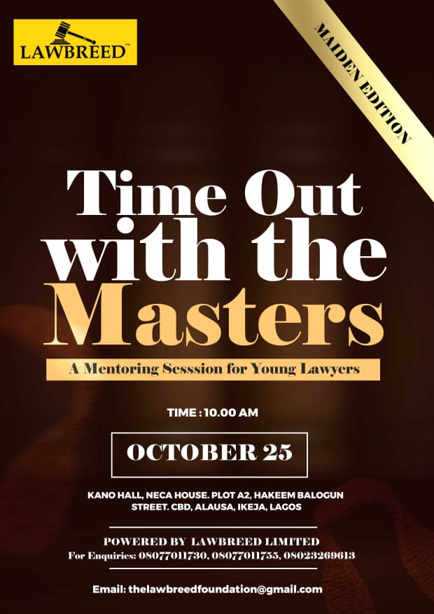 Lawbreed foundation training/mentorship session for young lawyers holds October 25