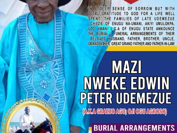 Sylvester Udemezue and Siblings announce Burial/ Funeral ceremonies of their father.